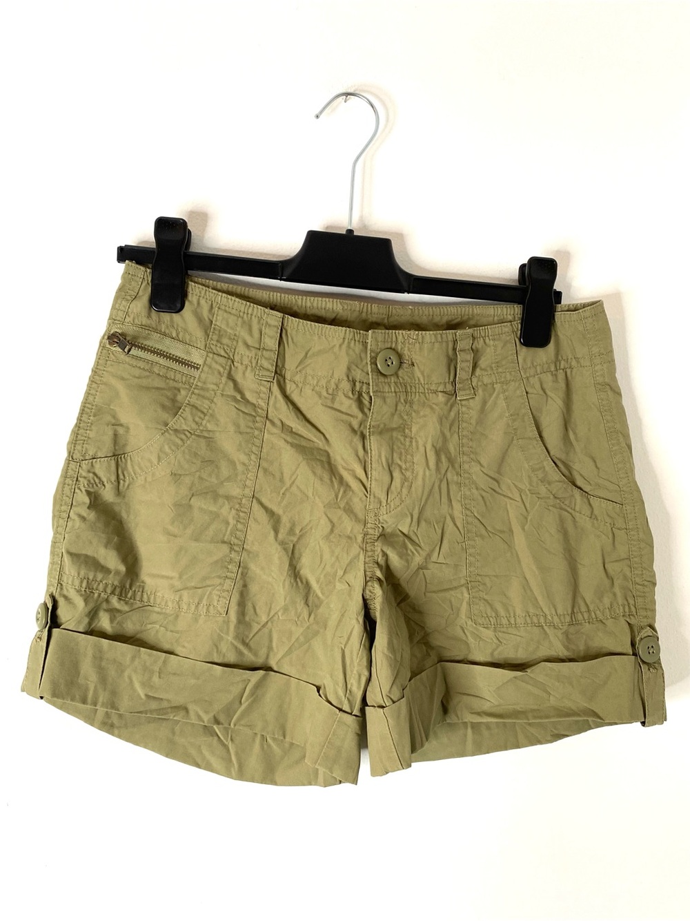 London Jean Khaki Cargo Utility Shorts Roll Tab Cuff Pockets NWOT